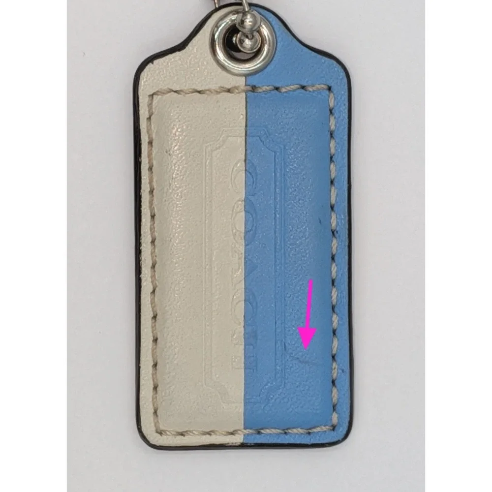 Coach Bag Charm Hangtag Blue Cream Leather Two Tone Replacement Large 2.5